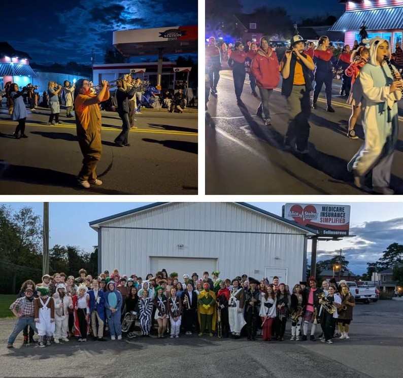 SAHS Marching Band Performing Spooky Beats in the Costumed Halloween Parade!