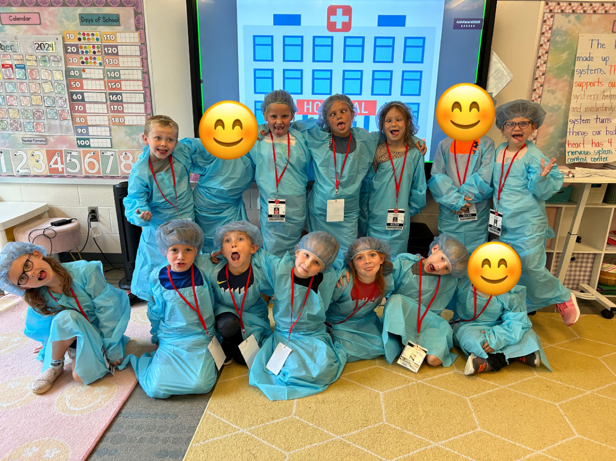 Every 1st grade student had the opportunity to showcase their learning about the human body during culminating activities week.  Mrs. Will’s class is playing their part as future physicians!